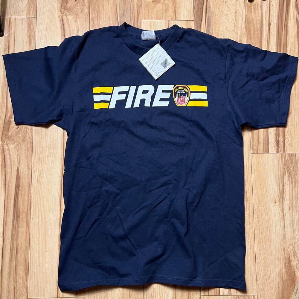 VINTAGE Deadstock New York Fire Department T-Shirt Size M Navy Lee Premium